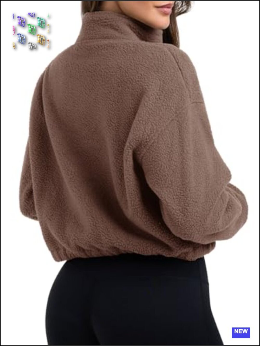 Fleece Sherpa Zip Up Cropped Jacket Coat - Picture 2 of 6